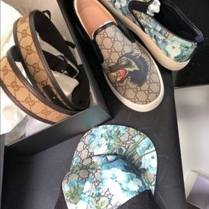 Gucci shoes (floral) 9.5  & Gucci belt sz 32-36